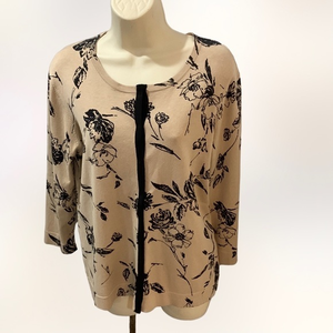 Jones Wear Silk Blend Sweater Floral Eye Hook Closure‎ 3/4 Sleeve Med